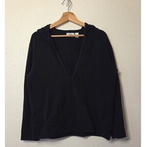Spa by Chico's Black Hooded V Neck Top Size 1 Stretch Knit Athleisure